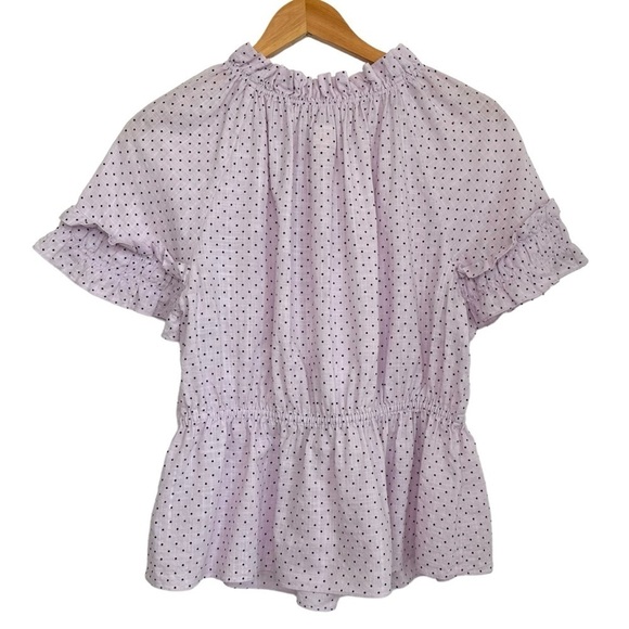 La Vie Rebecca Taylor Short Sleeve Dahlia Dot Top Size Small Purple Black Ruffle - Picture 2 of 8